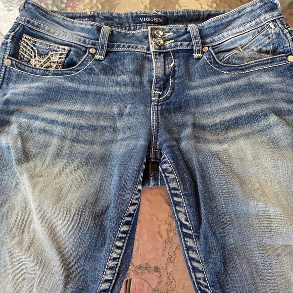 Y2K Trashy McBling Distressed Low Rise Bling Diamond Jeans Size 10 Embroidered - Picture 3 of 16